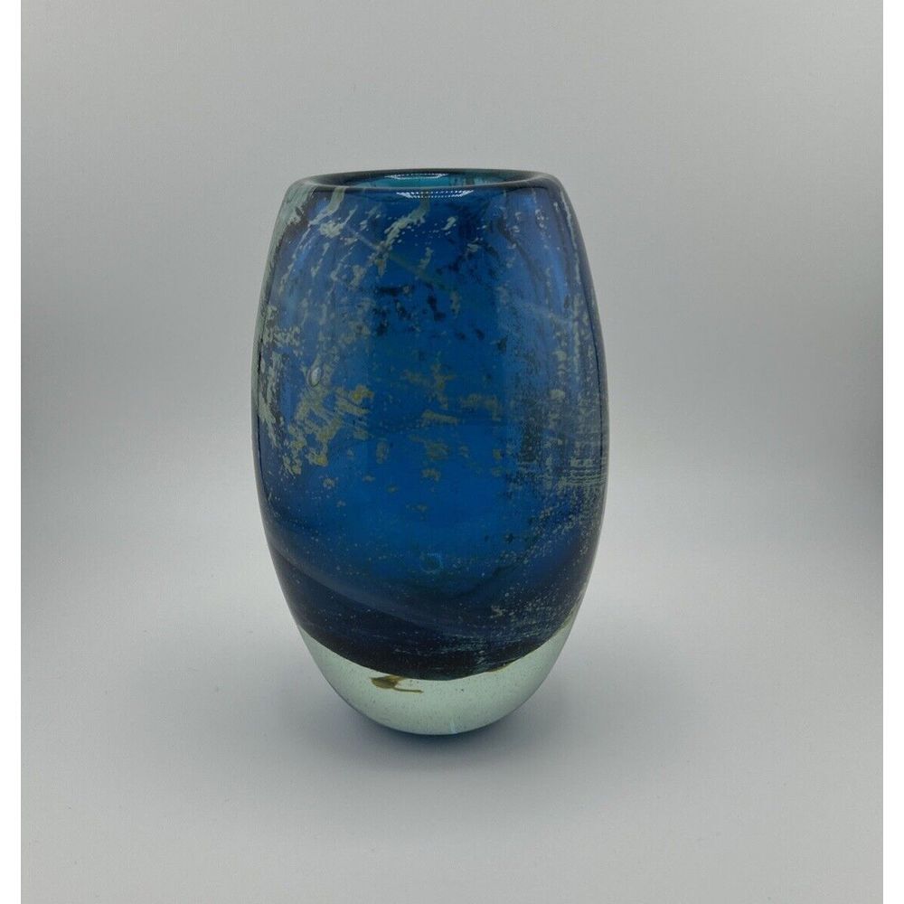 Beautiful MDINA Blue/Green/Yellow Glass‎ Vase - ~6.5 Inches Tall